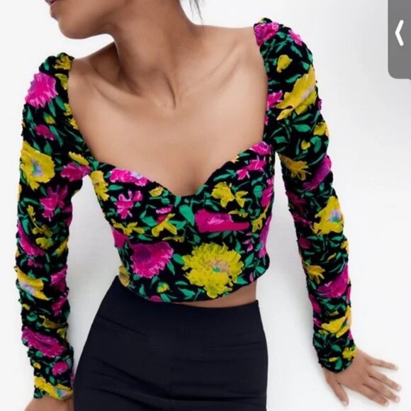 Zara Floral Crop Top Size XS - Picture 1 of 8